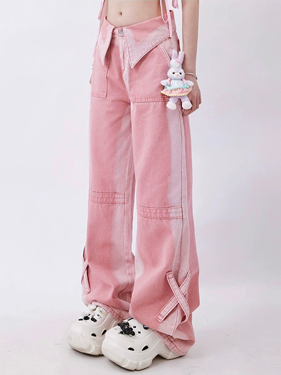 Pink Denim Loose Pants