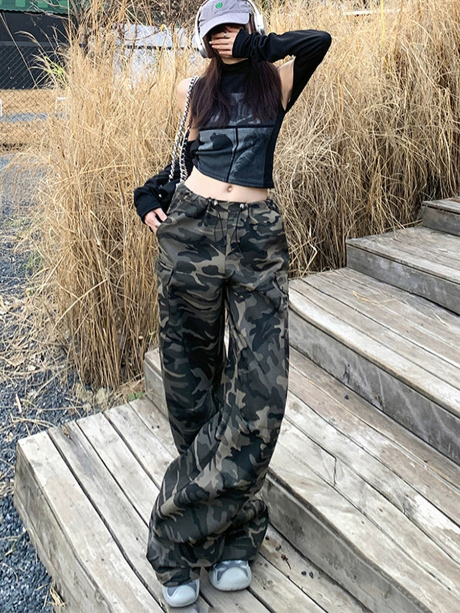 Casual Self-tie Drawstring Loose Fit Cargo Pants