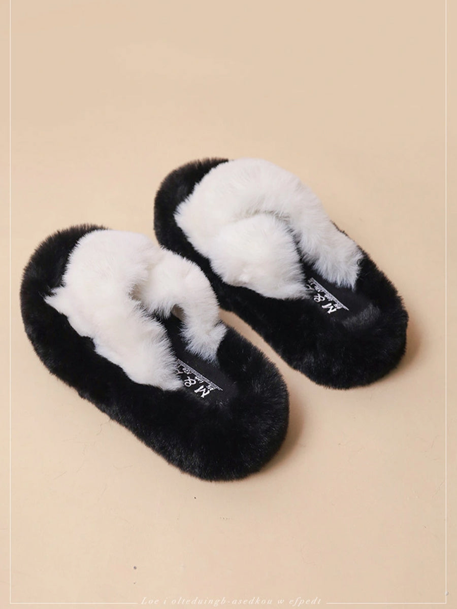 Criss Cross Straps Casual Indoors Slippers Fluffy Faux Fuzzy Fur  Slides
