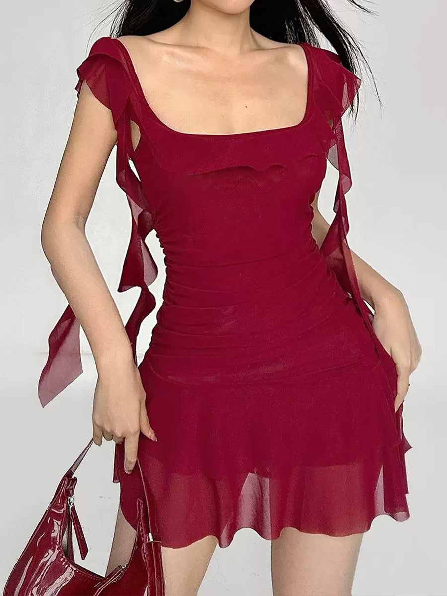 Solid Color Backless Irregular Hem Cami Dress