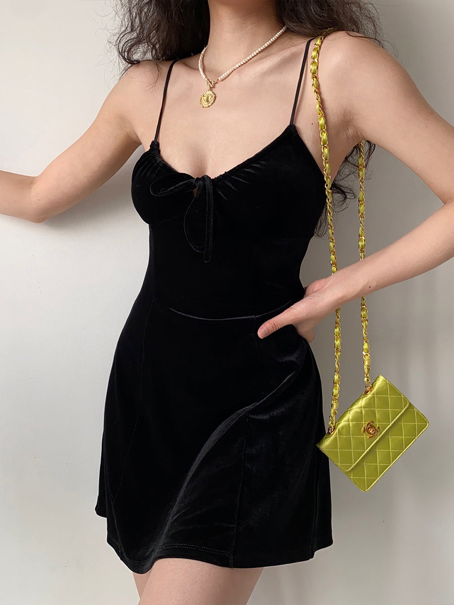 Black Velvet A-line Cami Dress