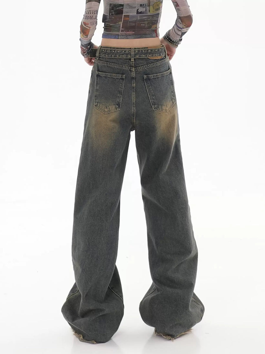 Vintage Loose Raw Hem Denim Jeans