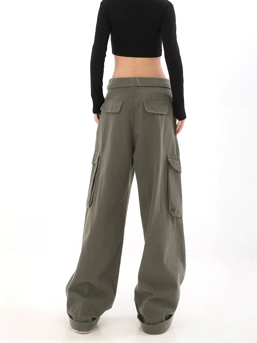 Solid Color Cargo Casual Pants