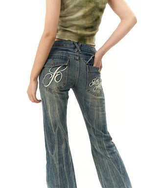 Solid Color High Waisted Denim Stretchy Flared Jeans