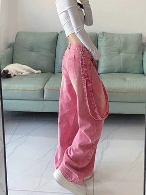 High Waisted Pink Loose Jeans