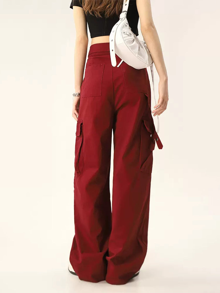 Red Loose Casual Pants