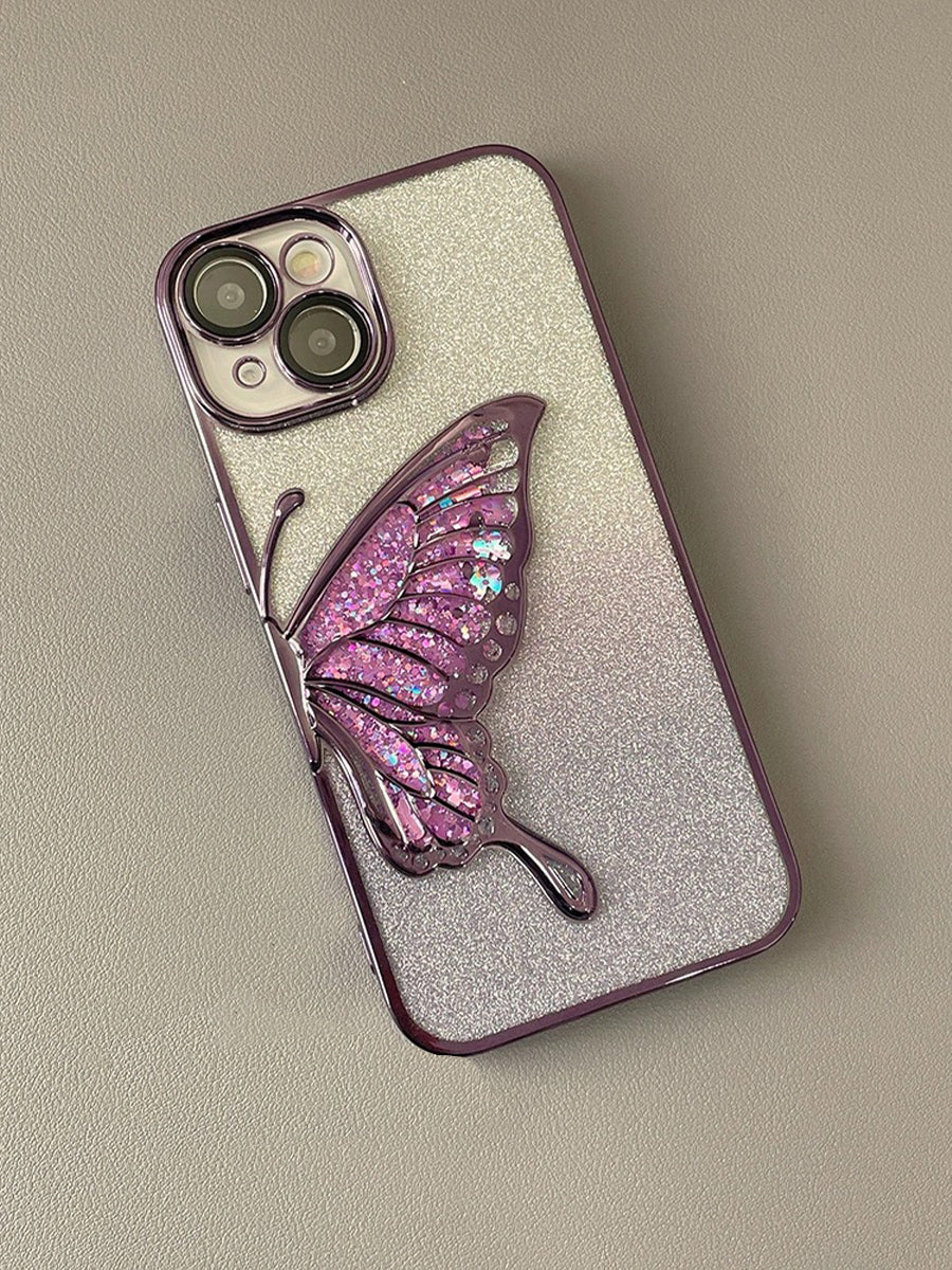 Skeletonized 3D Plating Colorful Butterfly Couple Phone Case