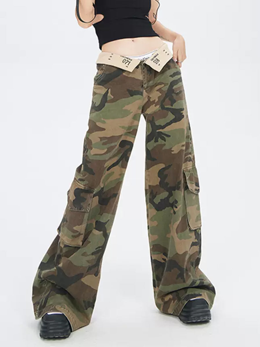 Streetwear Camouflage Cargo Pants Denim Vintage High Waist Jeans