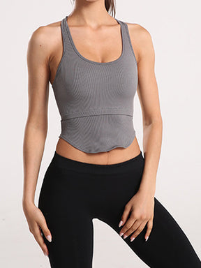 Solid Slim Fit Sports Cami Top Yoga Tank Gym Top with Chest Pads