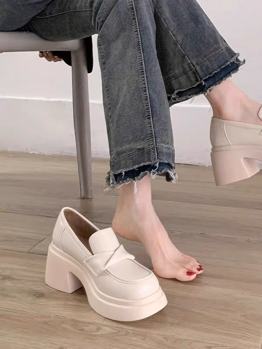 PU Leather Chunky Heeled Ankle Strap Mary Jane Pumps (No Socks)
