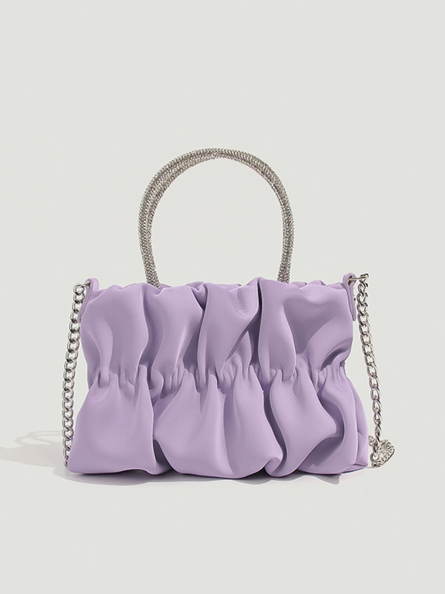 Pure Color Full Diamond Handle Cloud Bag