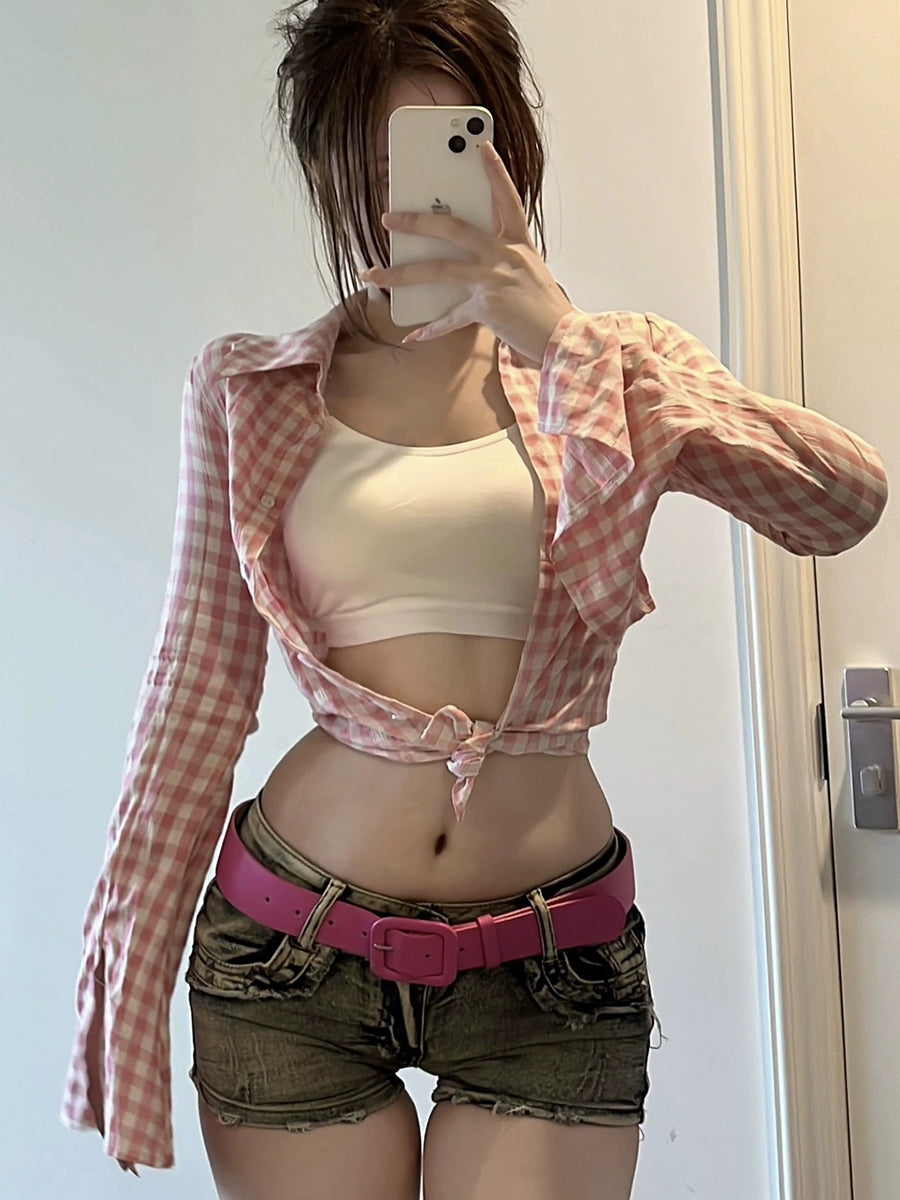 Yuna Pink Plaid Shirt Top