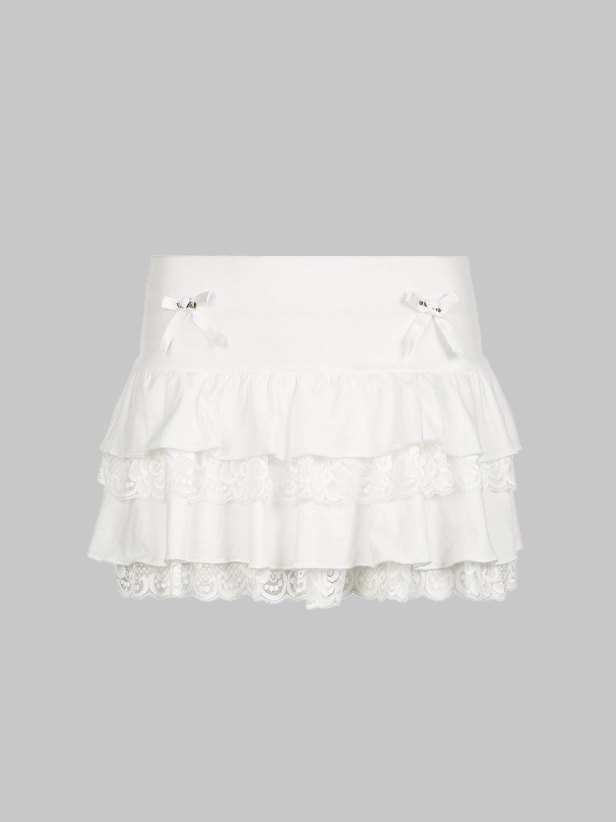 Double Lace Pleated Bow Skirt