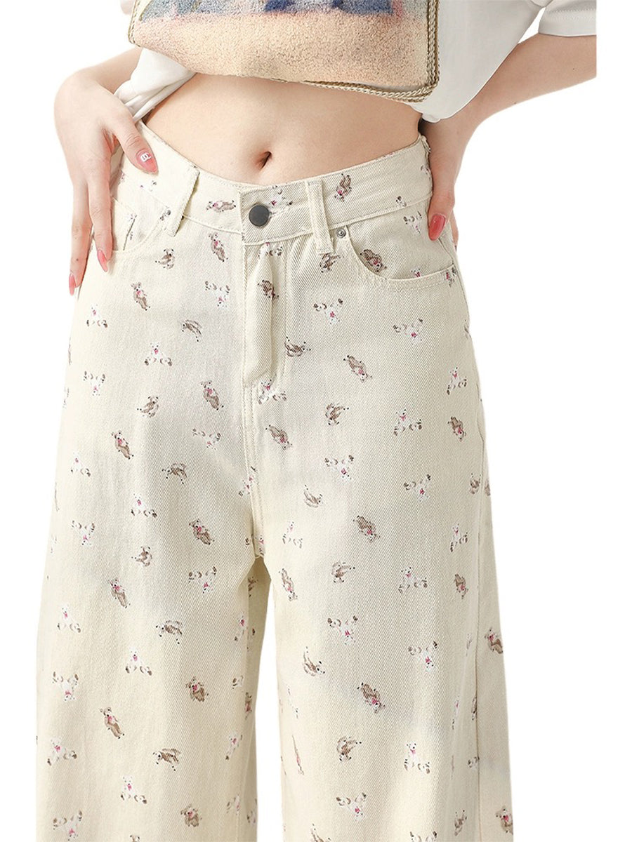 Bear Teddy Printed Loose Fit Jeans