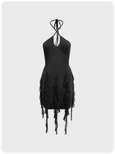 Black Ruffle Lace Mini Dress