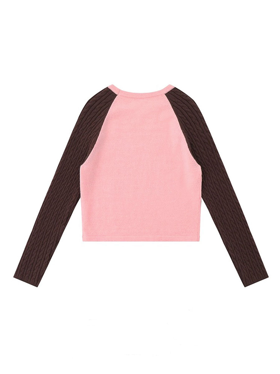 Premium Colorblocking Short High Waist Long Sleeve Knit Sweater Sweater Top