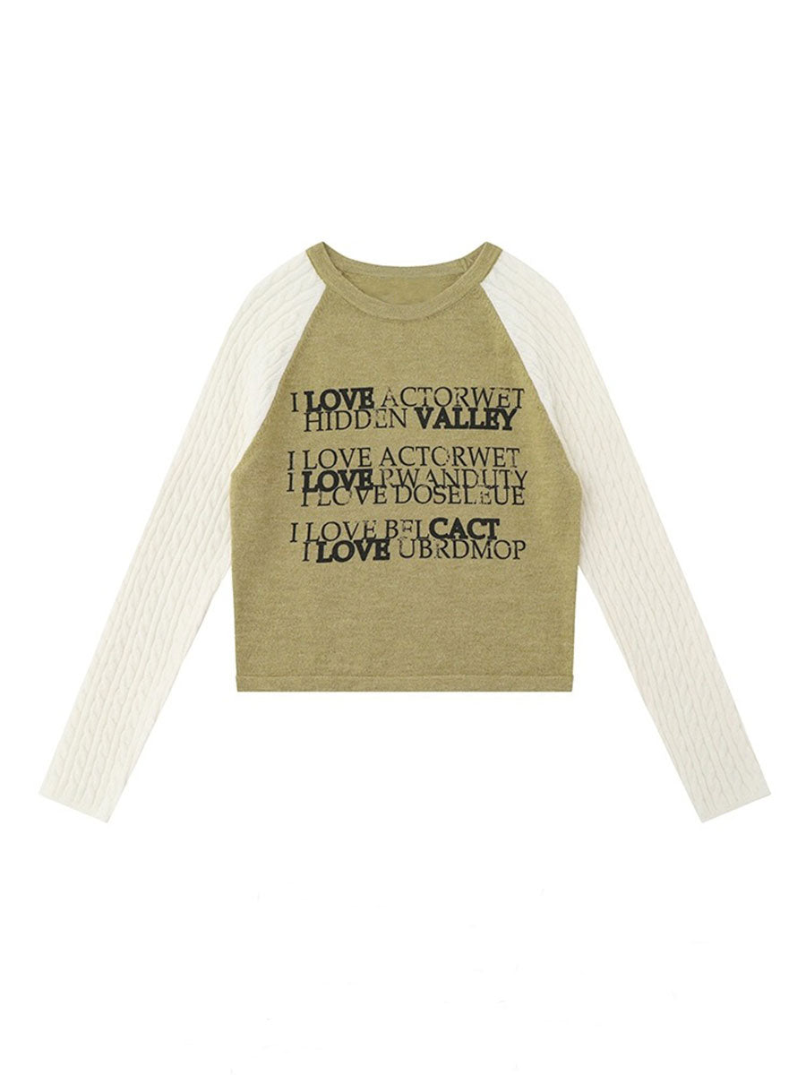 Premium Colorblocking Short High Waist Long Sleeve Knit Sweater Sweater Top