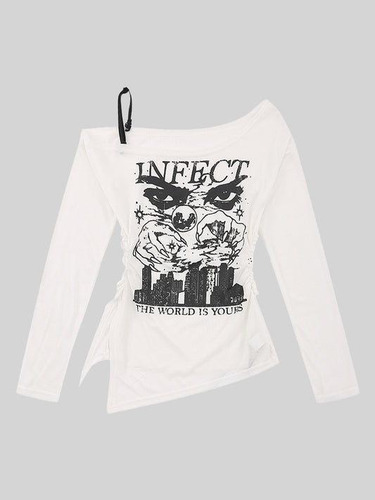 Printed Strapless Long Sleeve Top