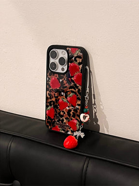 Cool Fashion Leopard Strawberry Black Frame Acrylic Phone Case