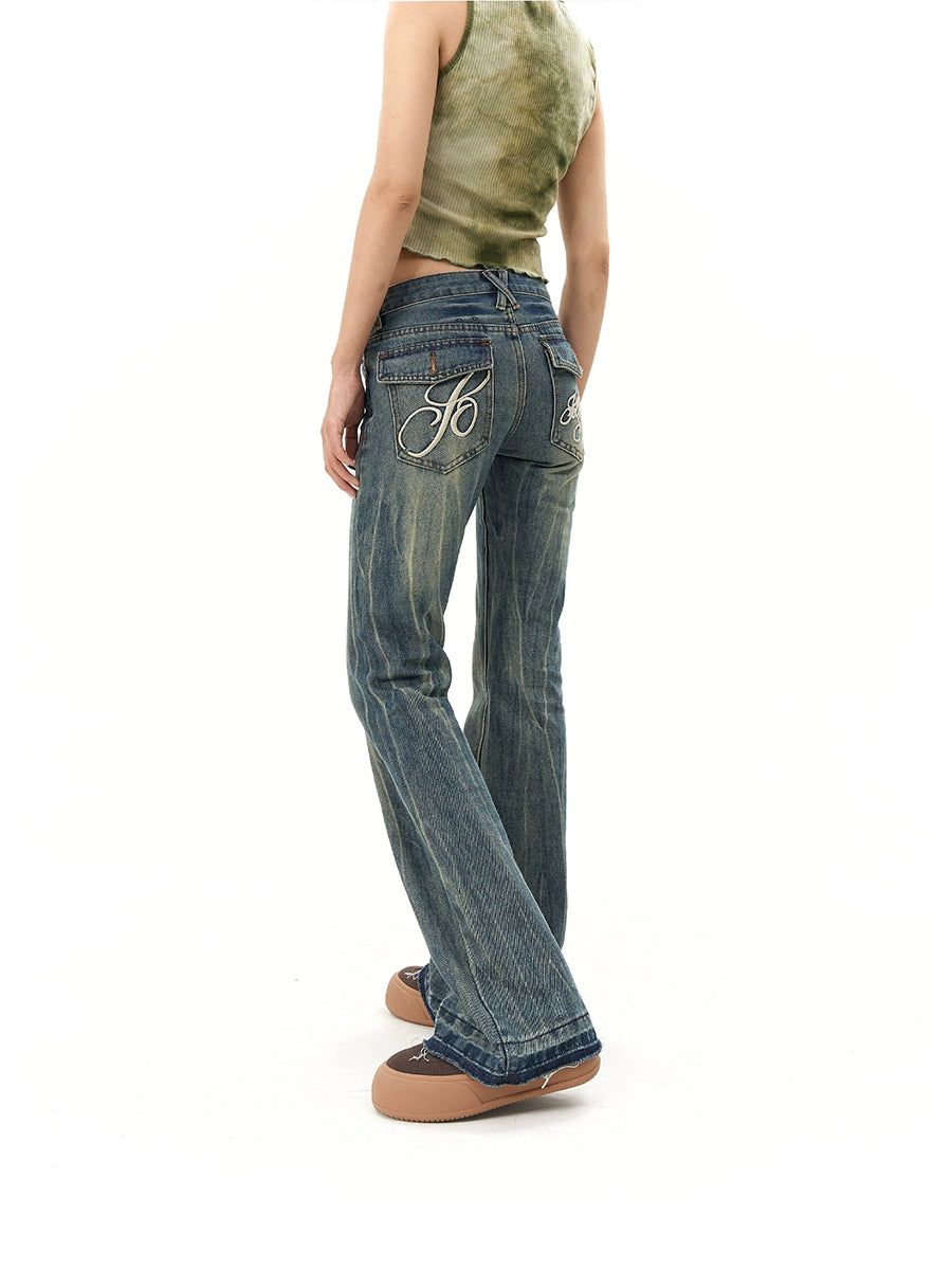 Solid Color High Waisted Denim Stretchy Flared Jeans