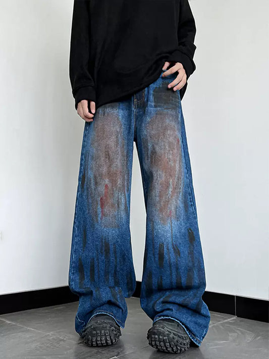 Vintage Tie-Dye Blue Loose Jeans