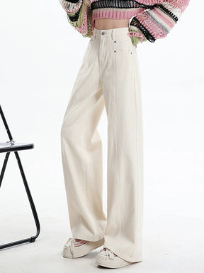 Solid Color Straight Leg Loose White Jeans