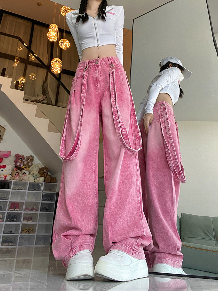 High Waisted Pink Loose Jeans
