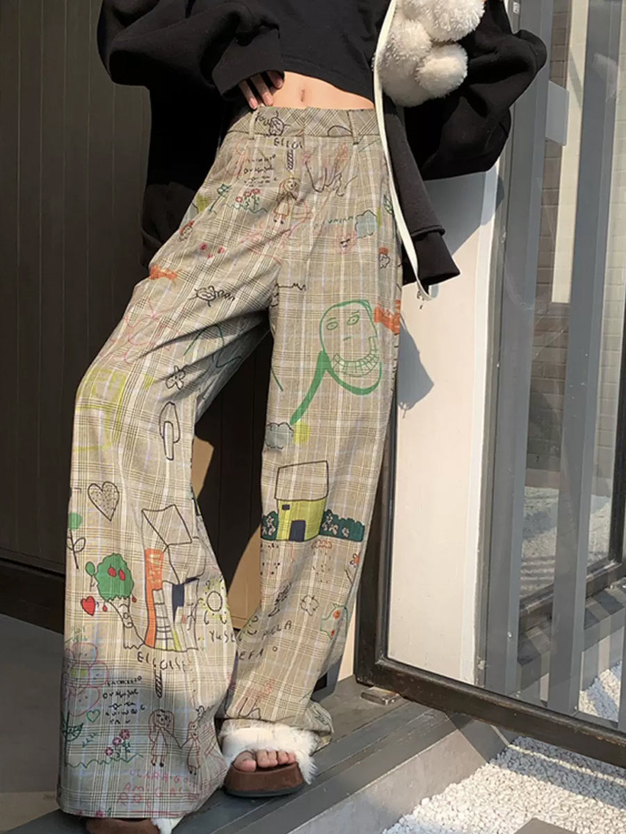 Casual Loose Graffiti Pattern Long Pants