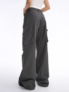 Dark Gray Straight Leg High Waist Casual Cargo Pants