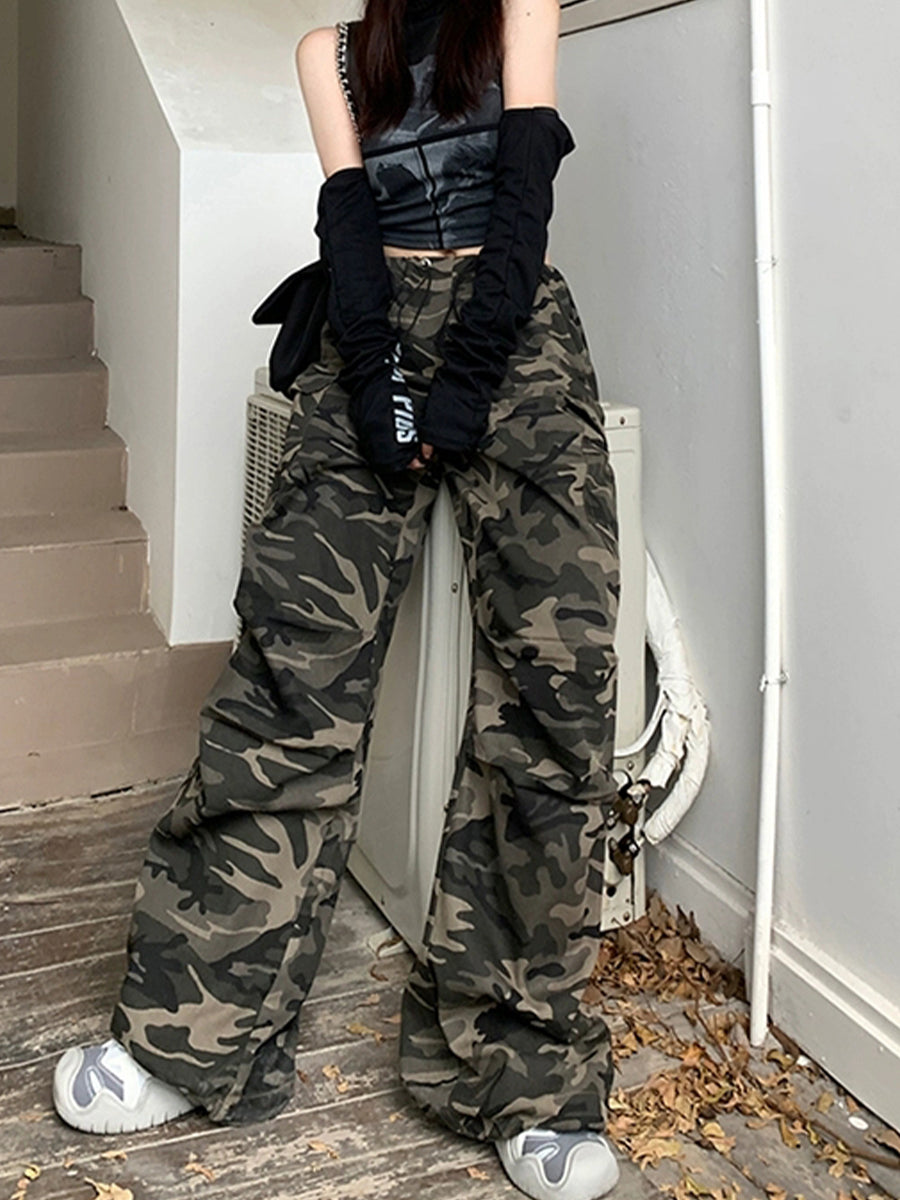 Casual Self-tie Drawstring Loose Fit Cargo Pants