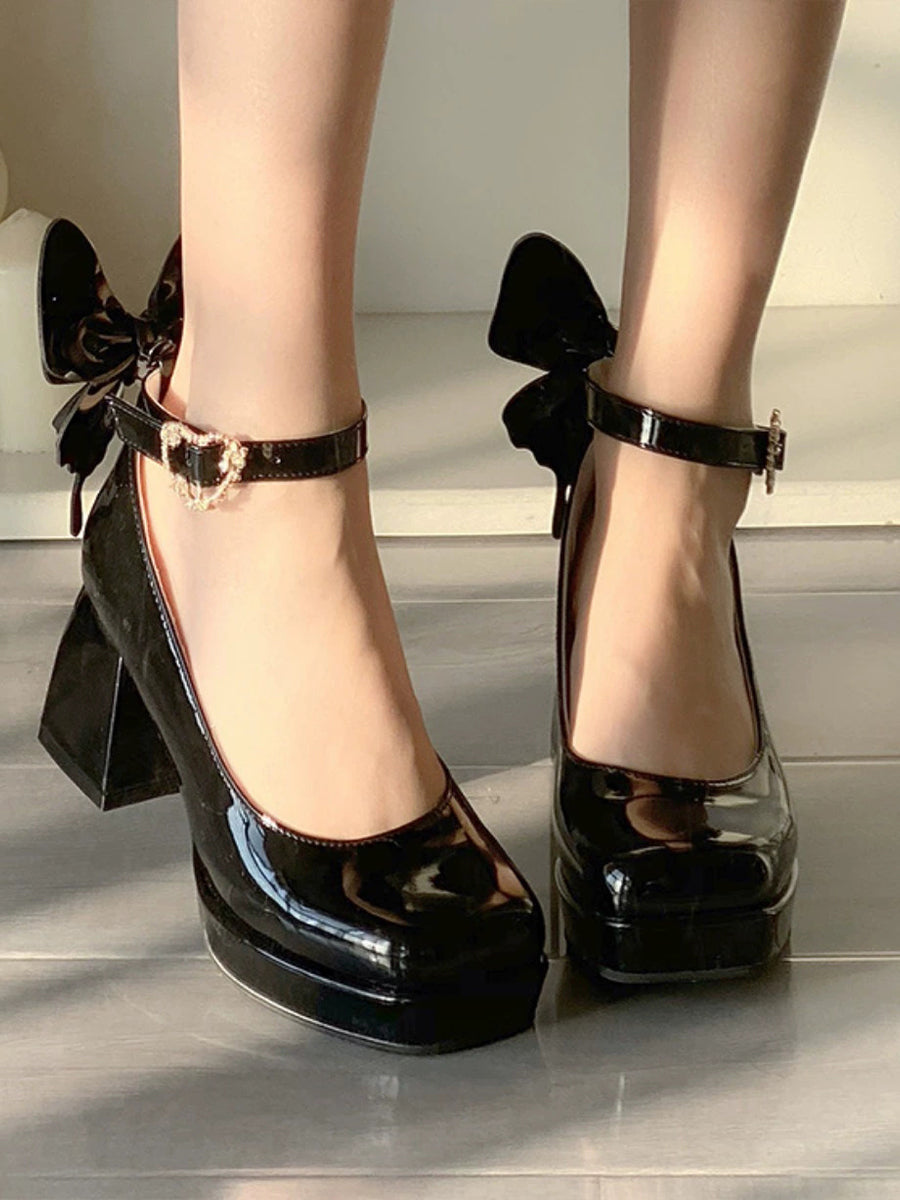 Chunky Heeled Ankle Strap Butterfly Mary Jane Pumps