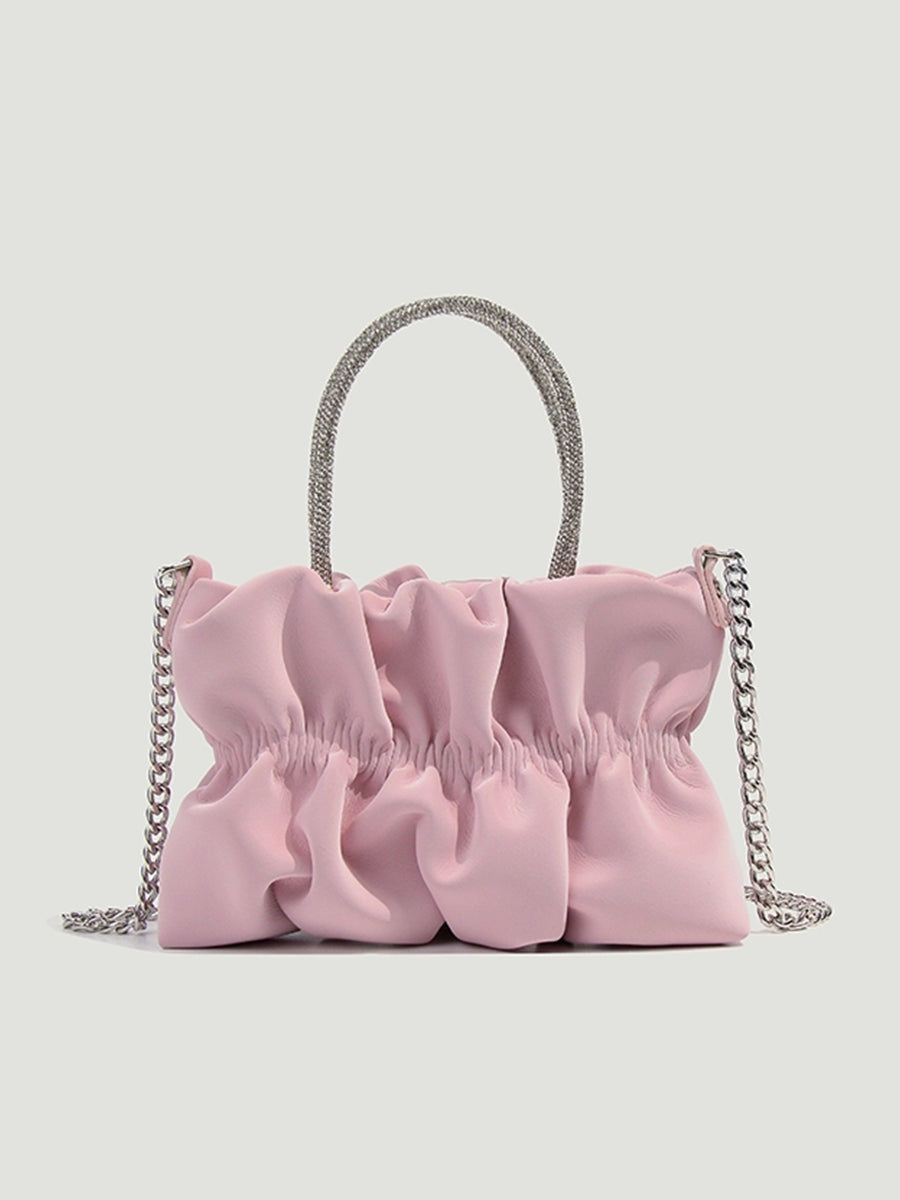 Pure Color Full Diamond Handle Cloud Bag