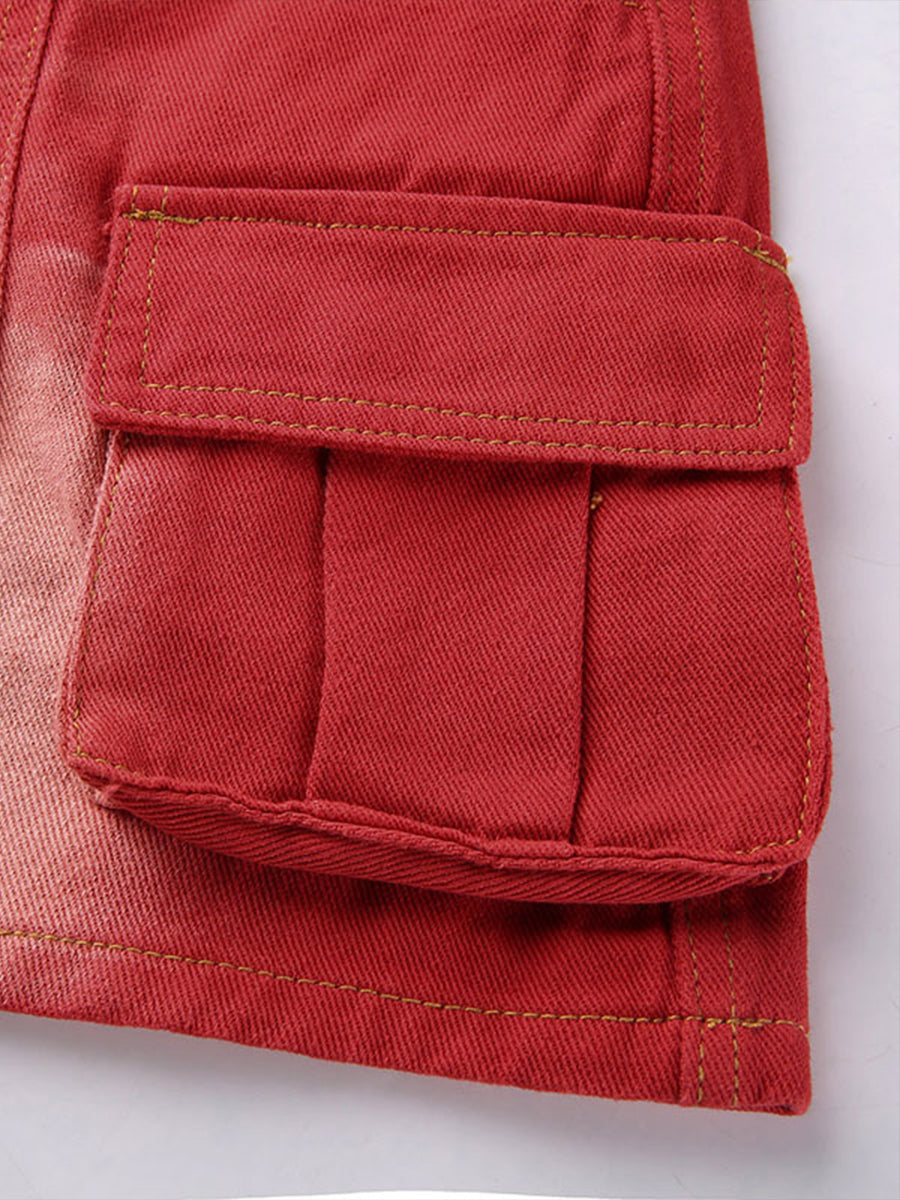 Y2K Vintage Large Pockets High Waist Slim Fit Wrap Hip Denim Skirt