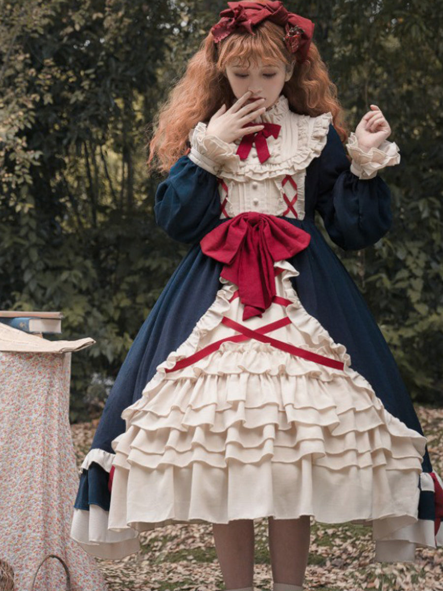 Girls Lolita Princess Dress Kawaii Long Sleeve Chiffon Skirt Cute Girl Dress