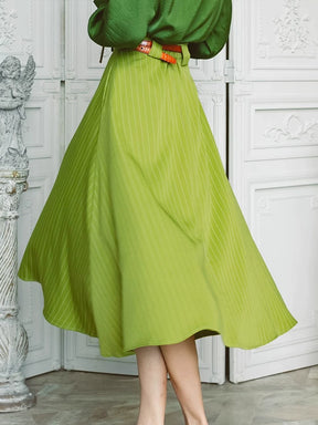 Women's Classy Fall/Winter Green Line Long Skirt with Belt