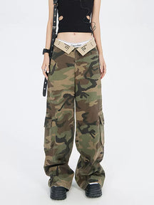 Streetwear Camouflage Cargo Pants Denim Vintage High Waist Jeans