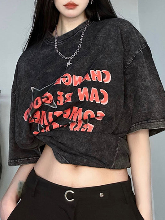 Stars Print Oversize Short Sleeve Top