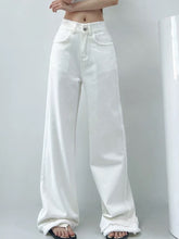 Solid Color Single Button High Waist Loose Jeans