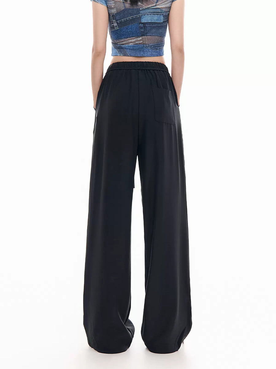 Solid Color Loose Fit Drawstring Pants