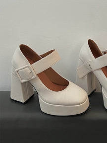 Buckle Decor Platform Chunky Heel Mary Janes Pumps Shoes