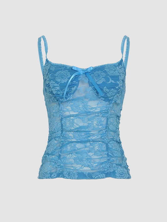 Sheer Lace Bow Camisole Top
