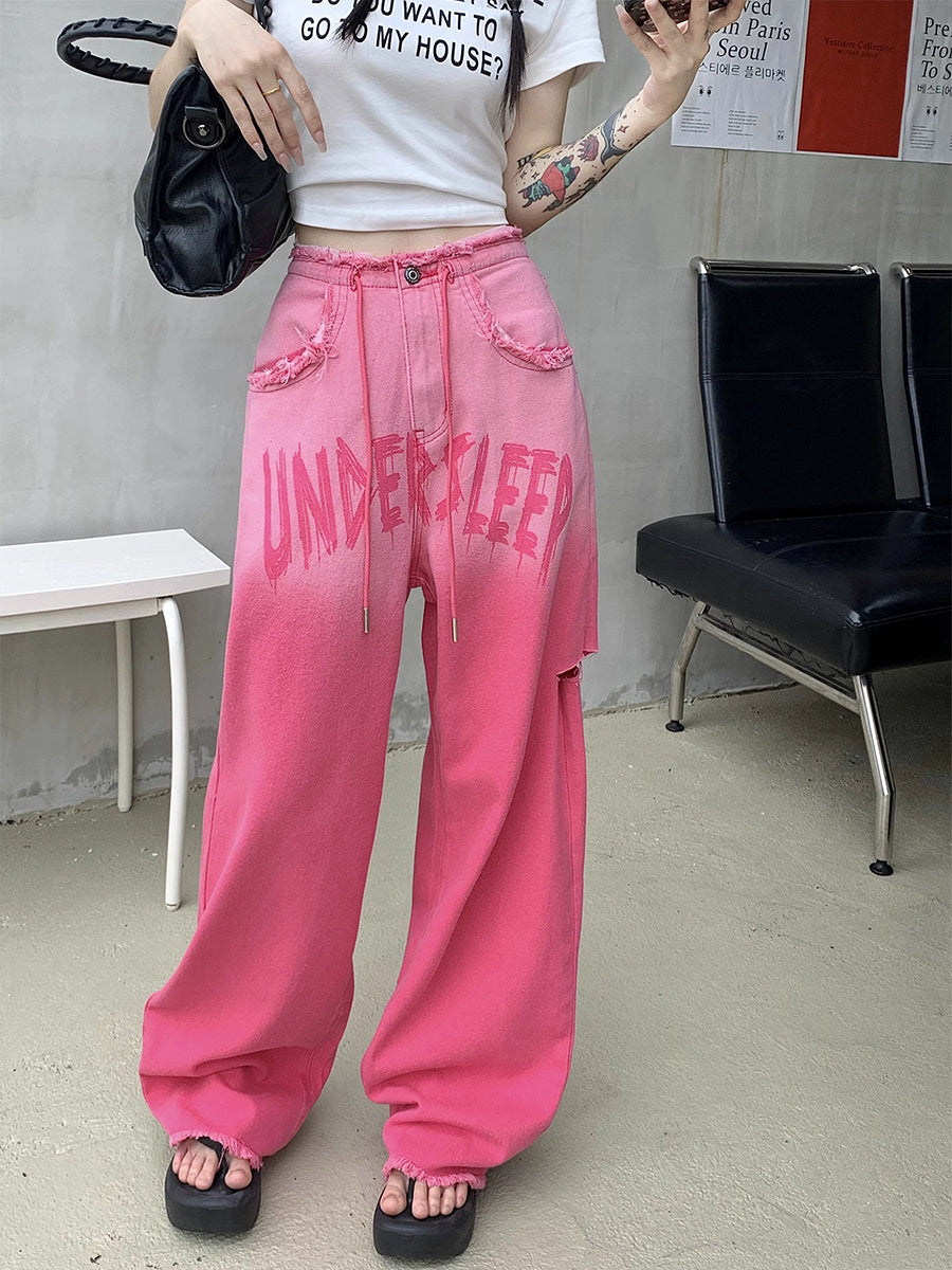 UNDERSLEEP Pink Denim Loose Jeans