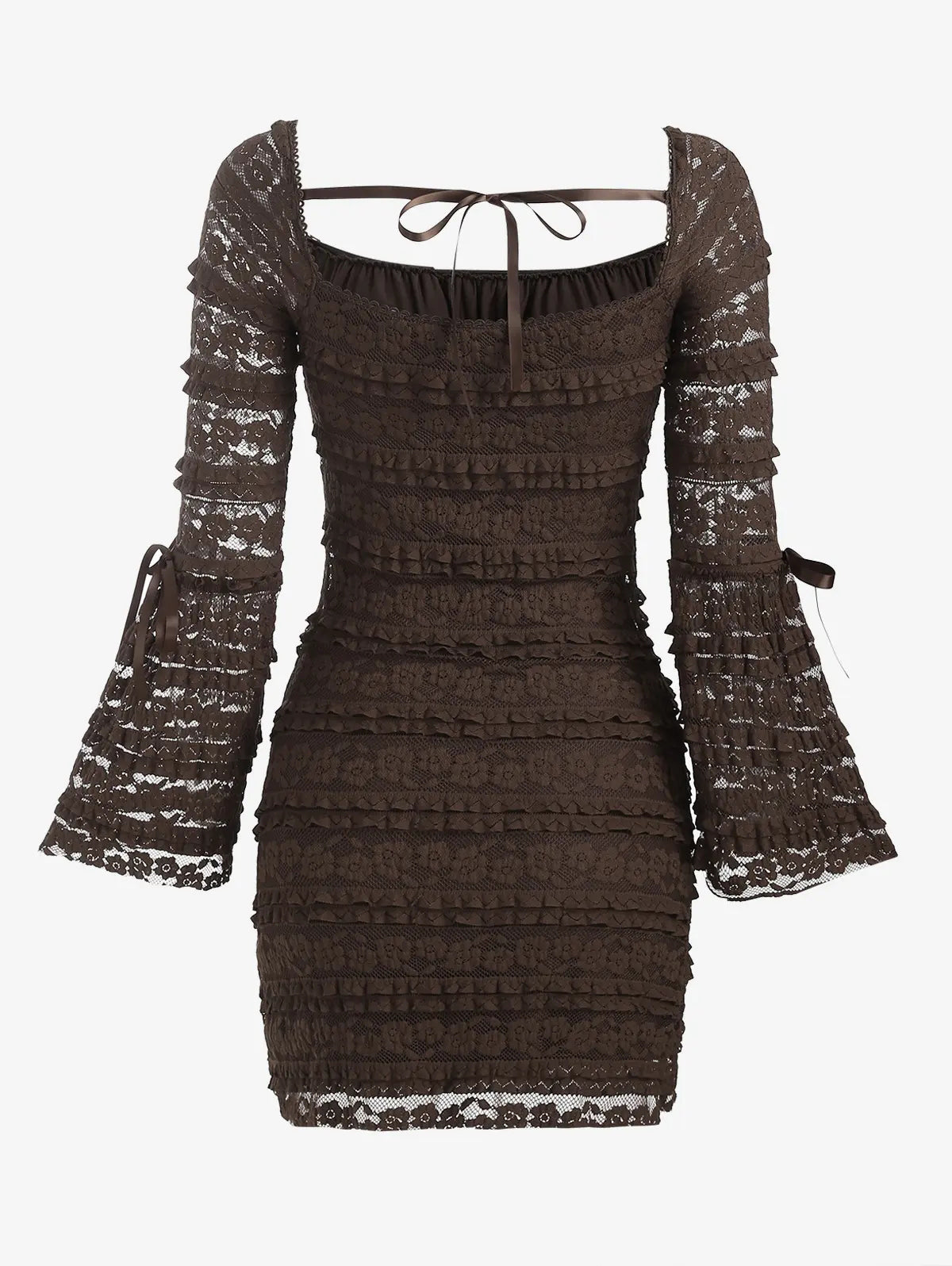 Sexy Vintage Mullet Hem Flared Long Sleeve Lace Up Slim Dress