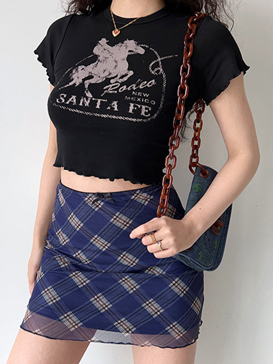 Blue Bow Tie Plaid Skirt