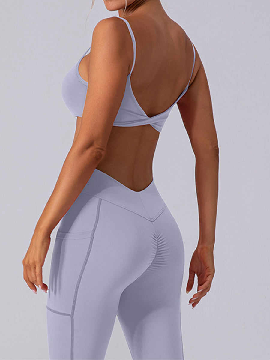 2pcs Sleeveless Cami Skin-Friendly Sports Set Workout Set Fitness Yoga Suit with Chest Pads