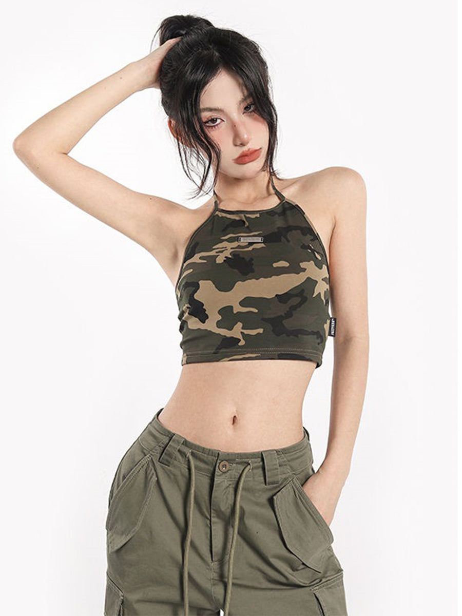 Camouflage Backless Halter Top