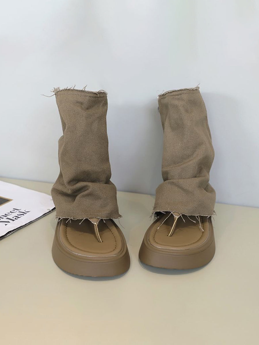Vintage Denim Boots Zipper Slippers