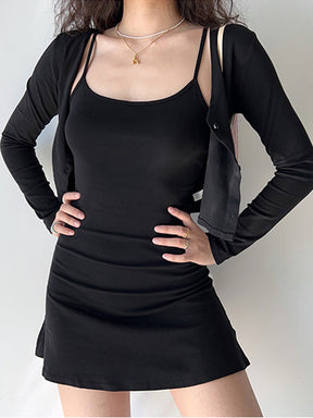 Long-sleeve Cotton Top + Cami Dress Set