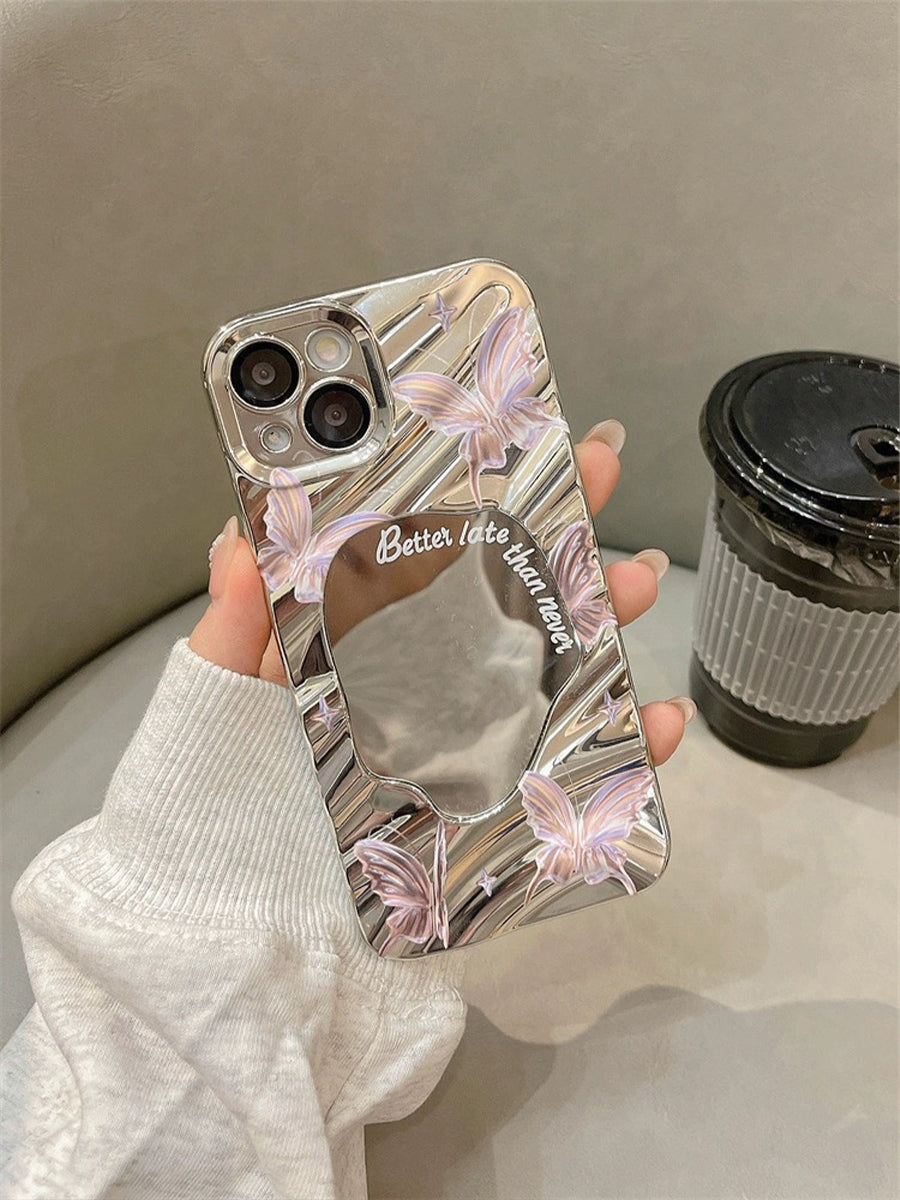 Pink Butterfly with Cosmetic Mirror Phone Case