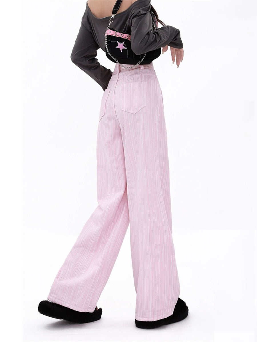 Casual Loose Fit Pink Straight Leg Pants